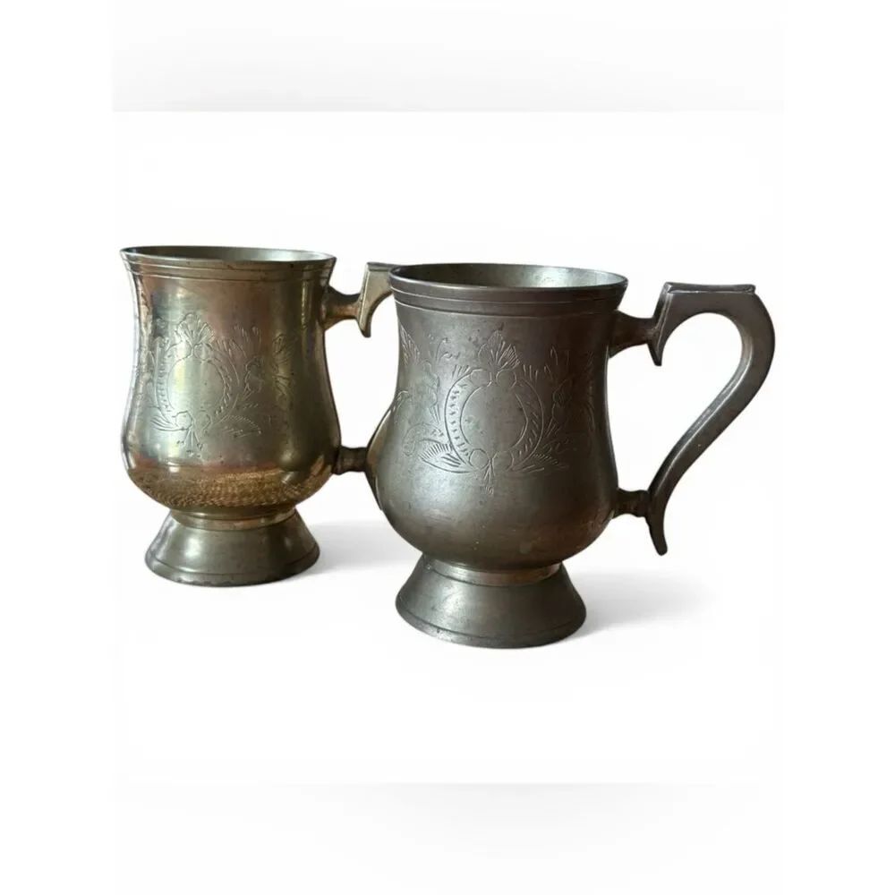 2 Vintage Brass Solid Engraved Handcrafted Lassi Juice Goblet Cups